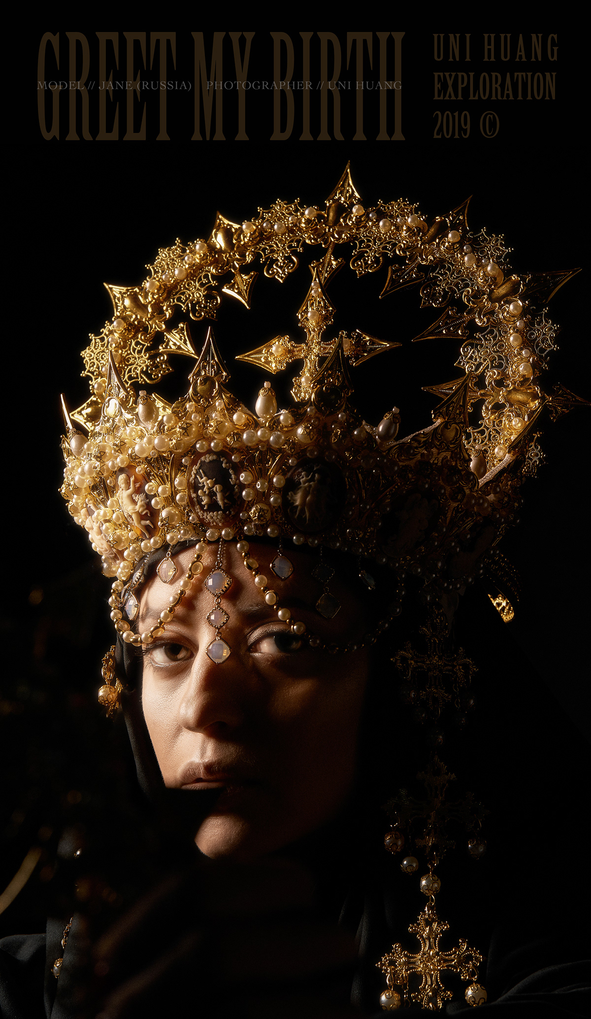 religion dark black gold portrait crown queen Lady royal emotion beauty