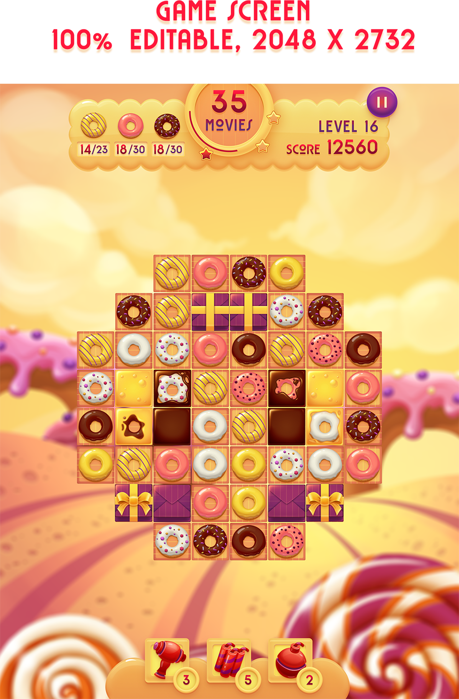 UI game app match match-3 asset Donuts tasty GUI match3