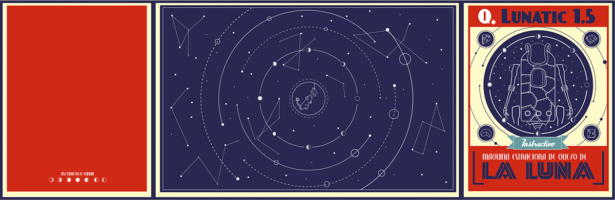 Instructivo luna infografia queso mapa plano ilustracion  piezas  diseño fantasia viaje maquina