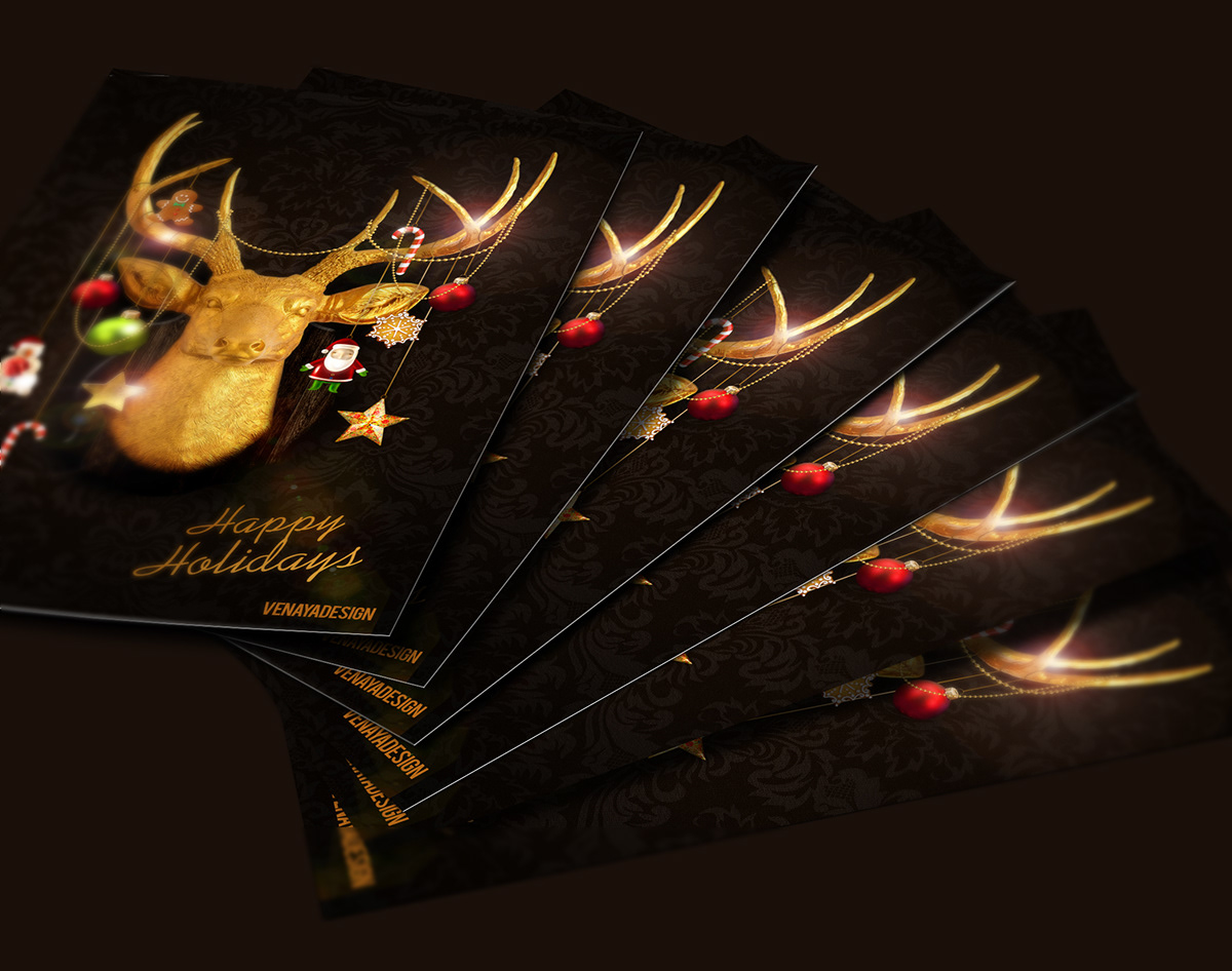 Christmas reindeer holidays greetings card happy new year