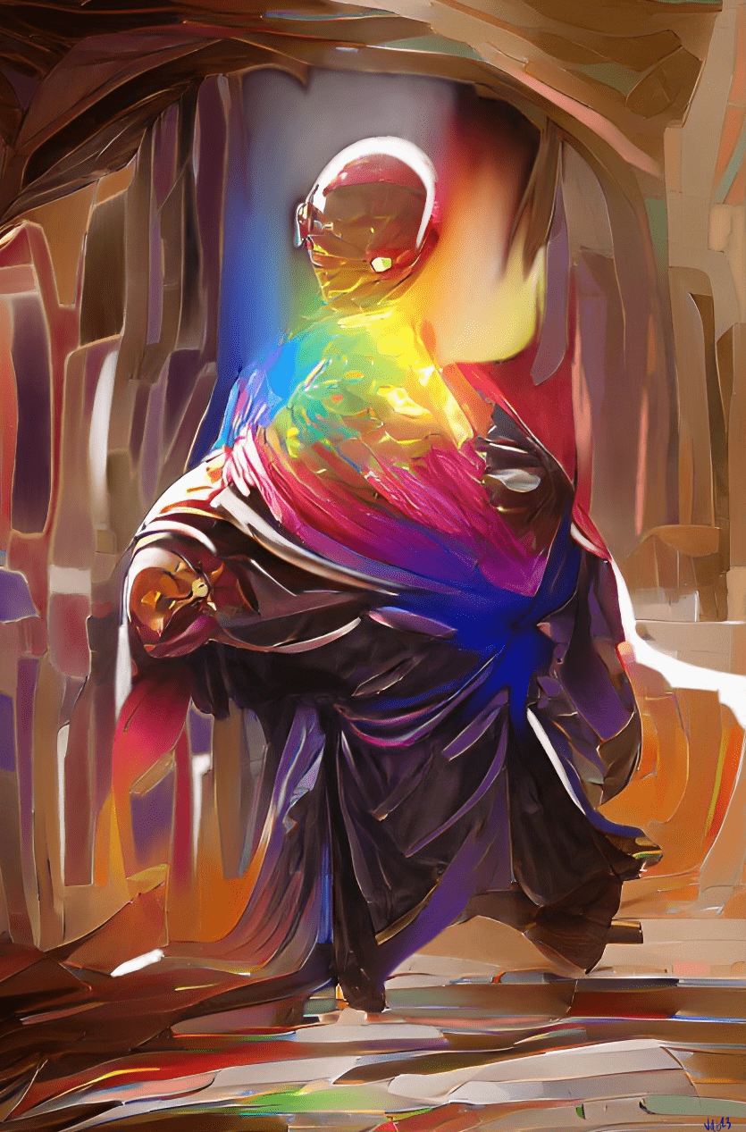 abstract death digital painting meditation monk rainbow light body transcending