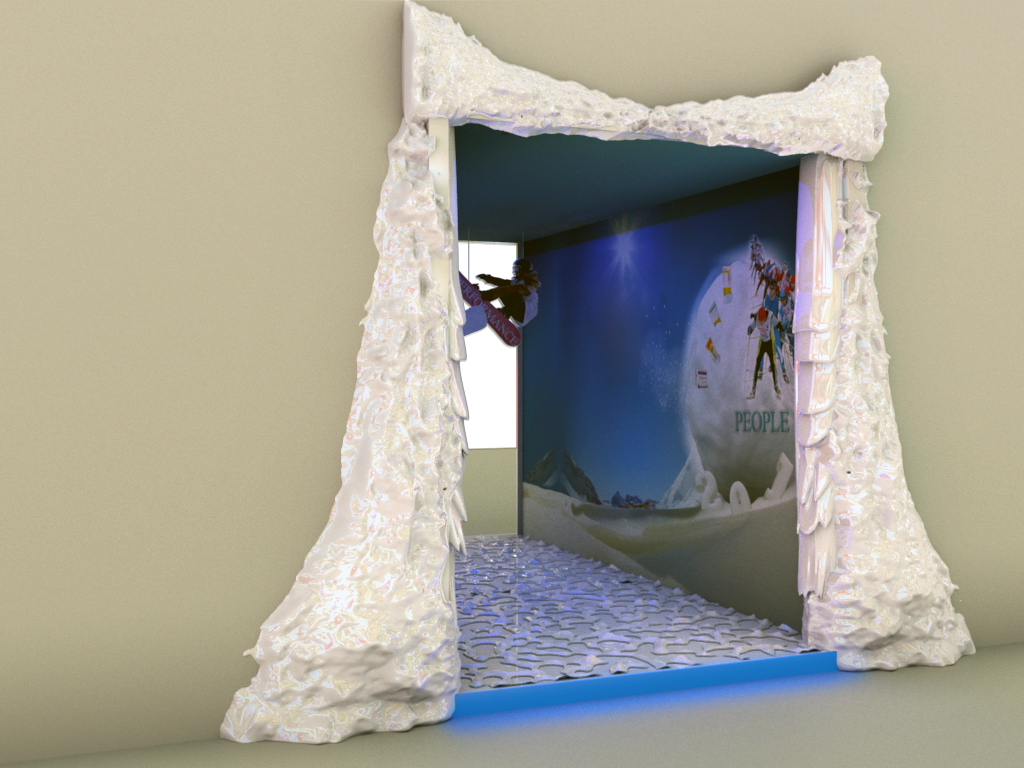 Stage Novartis ice target medical 3D 2D design Stage gate tunnel lights Animated Backdrop frame backdrop