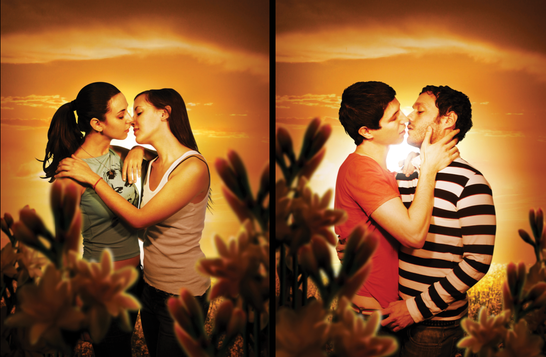 gay lesgai violeta uman festival beauty pink sunset kiss Love couple madrid poster