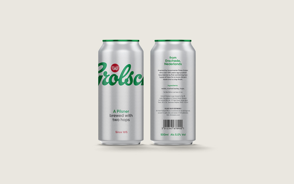 Grolsch alcohol beer pilsner asahi green can bottle refresh Rebrand