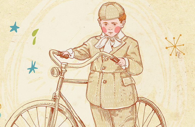 Bike boy vintage postcard
