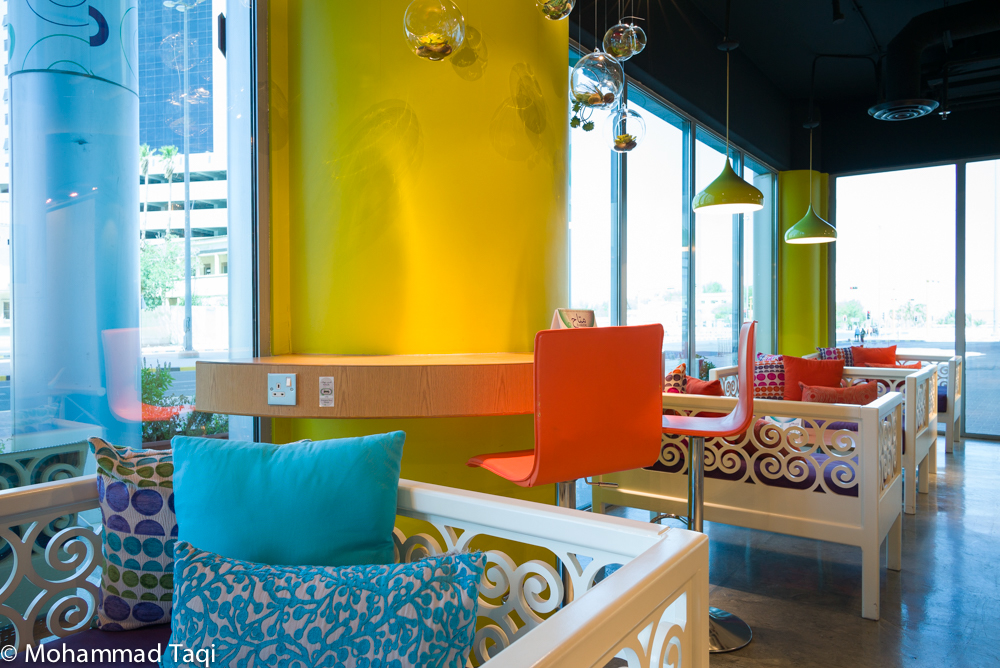 Interior design Kuwait cafe oxygen colorful Leica light