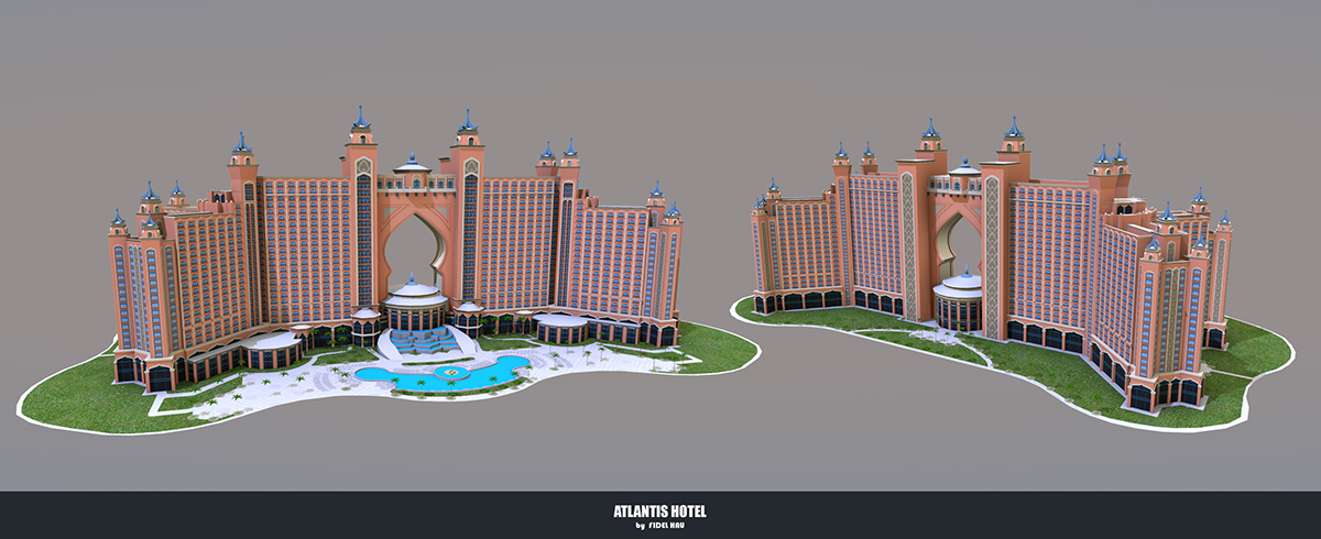 Isometric modeling 3D building dubai Arab emirates android ios Low Poly unity Game Art