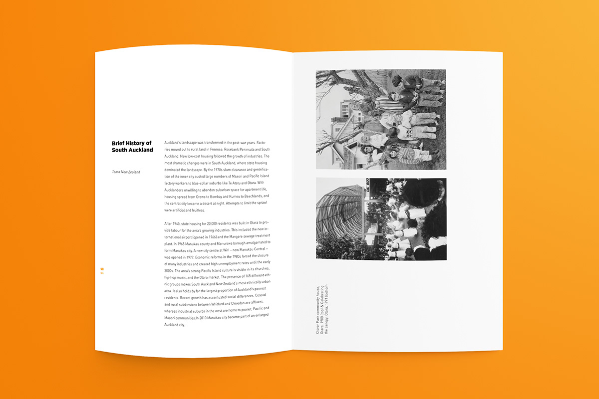 nonprofit art graphic design orange book publication logo Typeface grid Work  newzealand modern pages