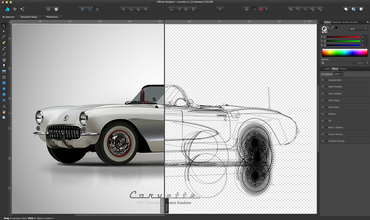 Adobe Portfolio Vector Affinity designer Illustration Isabel Aracama Betatest Chevy Corvette car automobile Roadster Chevrolet 1957