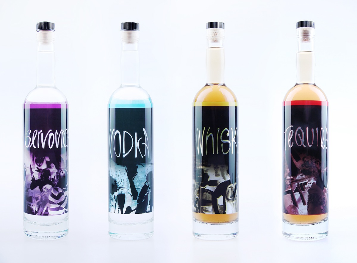 alcohol package design  Vodka Tequila Whisky slivovica poster typo experiment light effect blurred vision bottle