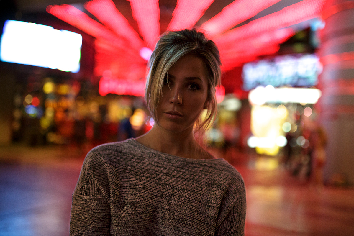 Las Vegas girl model strip night lights Ambient available light
