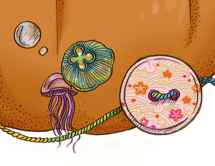 cute Playful Fun girl kids mushroom creatures Jelly-fish pumpkin colour ink pattern auckland januslee Nature