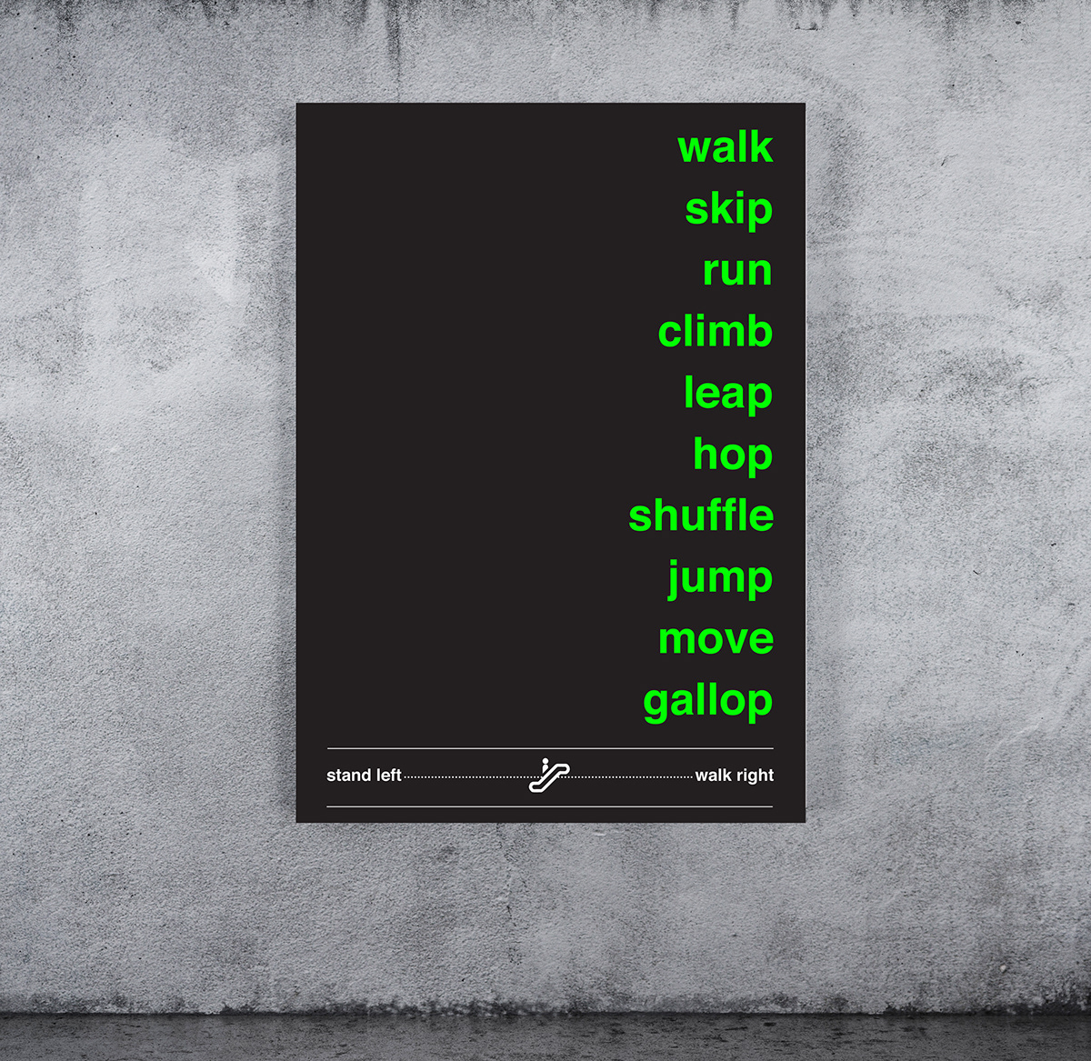 esculator stand left walk right simple type clean Poster Design
