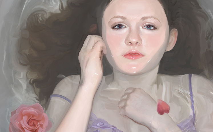 digital painting bathtub girl flower Ps25Under25 wacom realistic rendered portrait