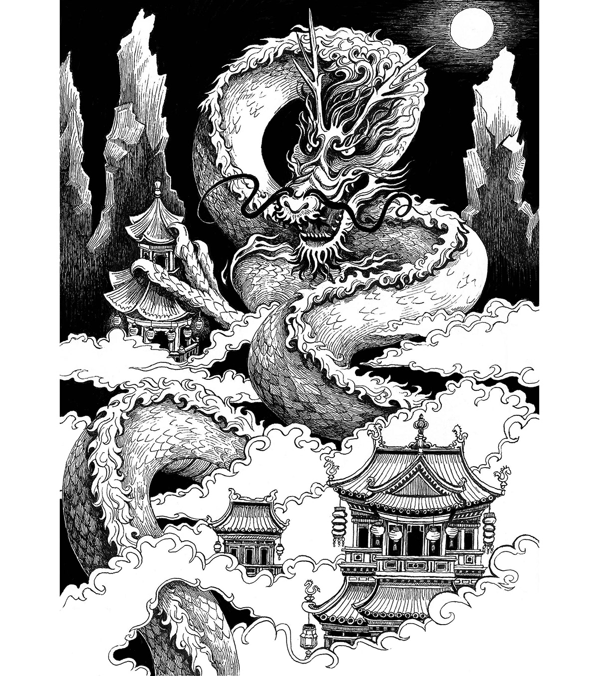 ILLUSTRATION  photoshop adobephotoshop ilustracja dragon Drawing  penandink illustrationart illustrations chinesedragon