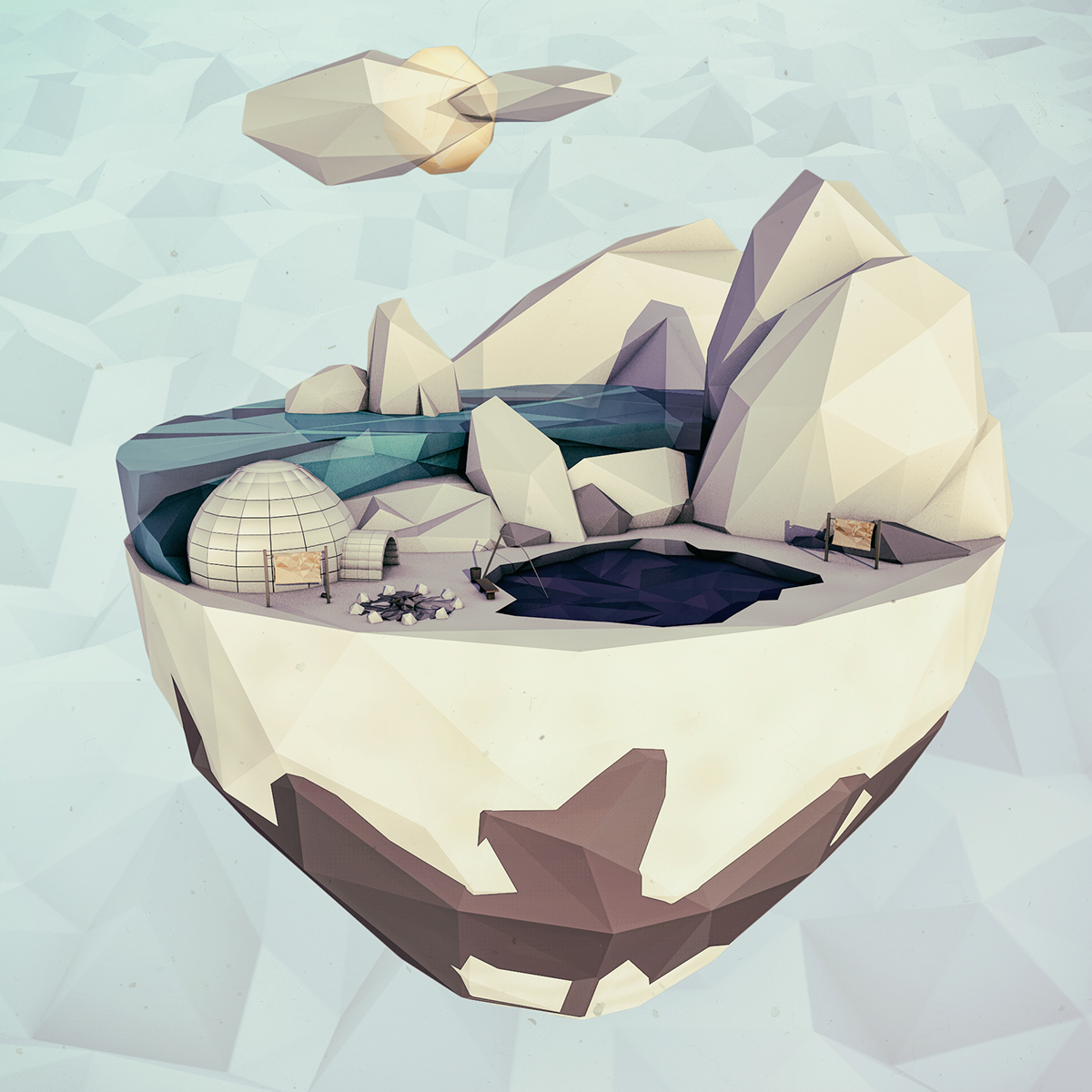 3D lowpoly c4d ice color Island