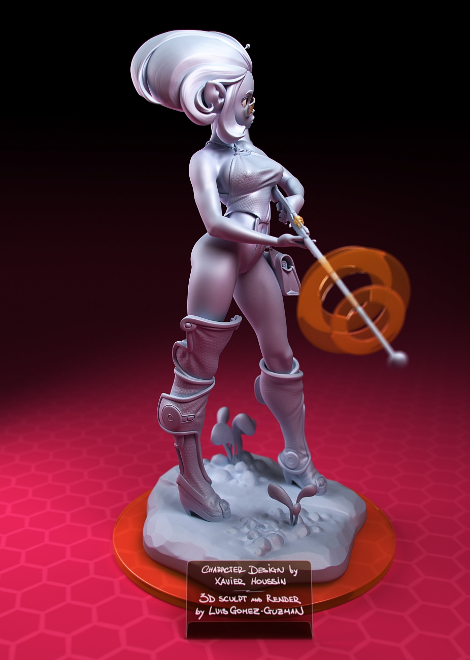 girl pinup pin up alien pop Retro woman Weapon design Character 3D Zbrush modeling model