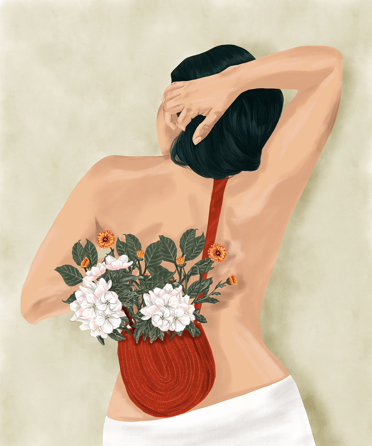 back calendula digital illustration Flowers ILLUSTRATION  naked plants powerfulwomen woman women