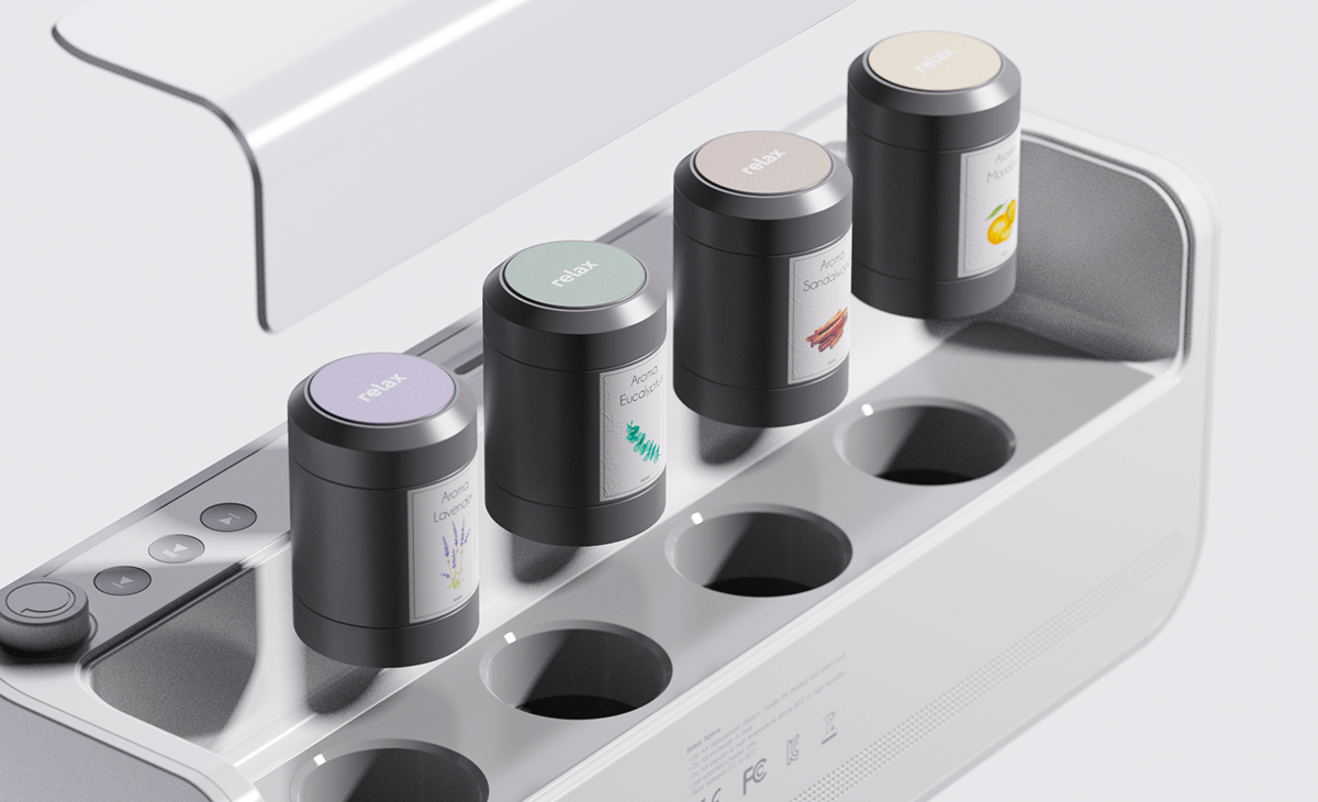 app Aroma capsule design diffuser industrial music product speaker UI/UX