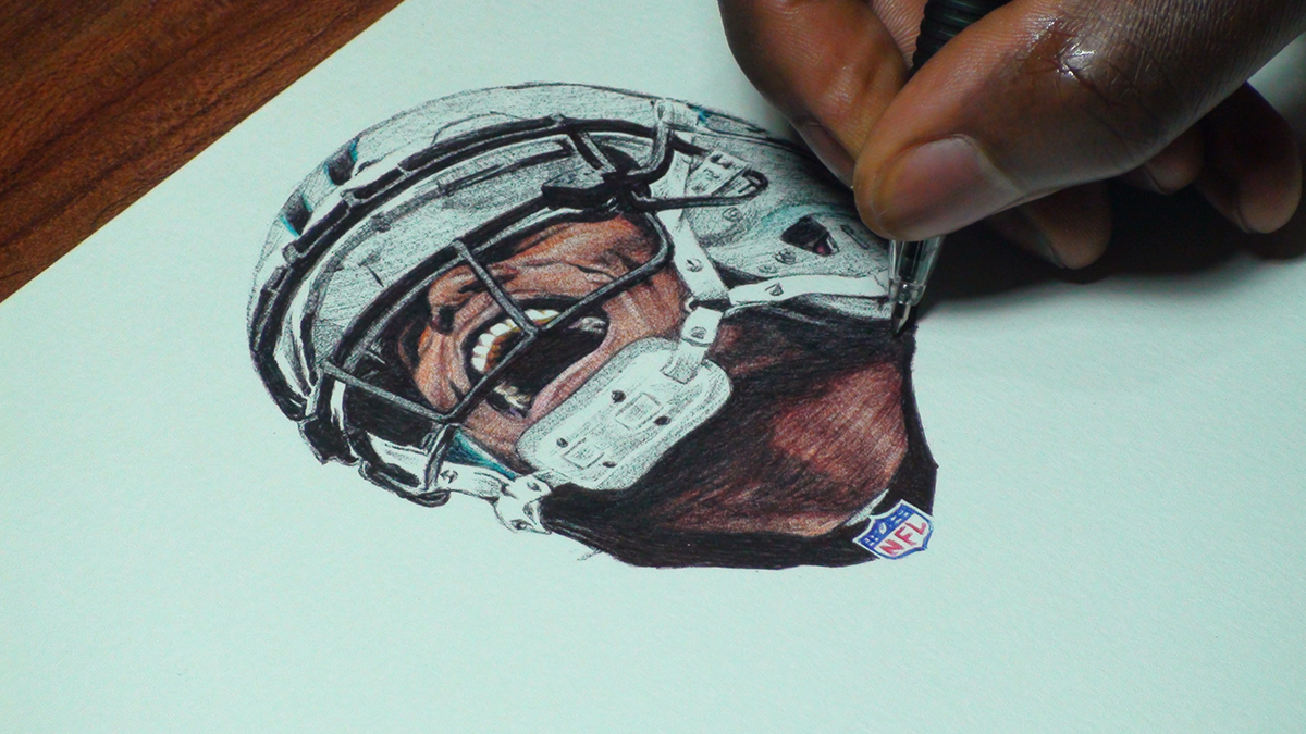 panthers nfl cam newton ballpoint pen pen drawing biro freehand football Carolina Panthers superbowl SB50
