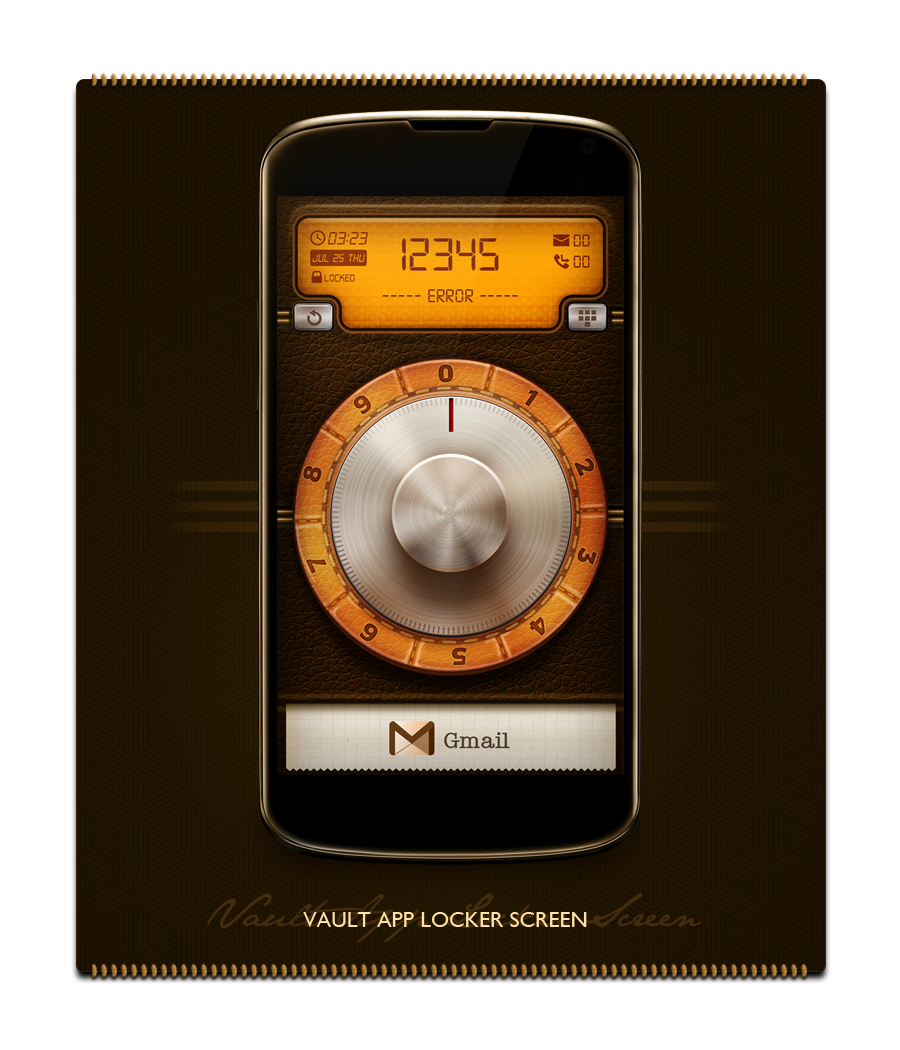 taha locker lock app GUI Icon metallic brown leather dial app design android Vault ios iPad