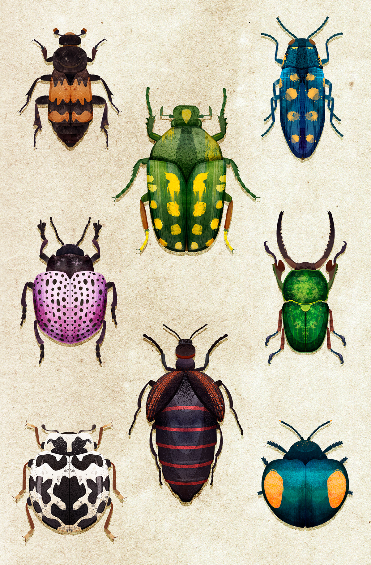 beetles watercolor print textile insect Nature KIND