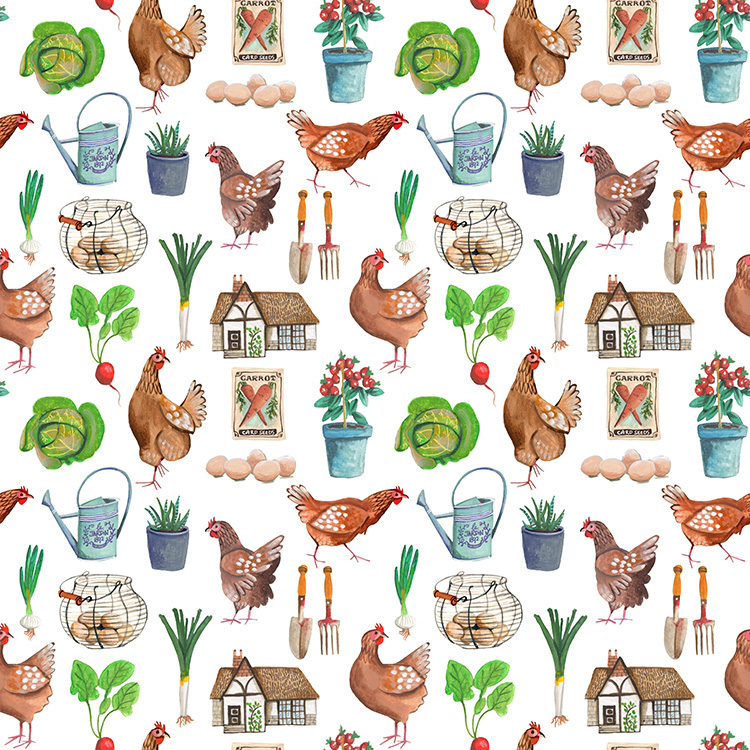 Patterns ILLUSTRATION  cute animals birds Tropical pineapples cactus Hand Painted farm