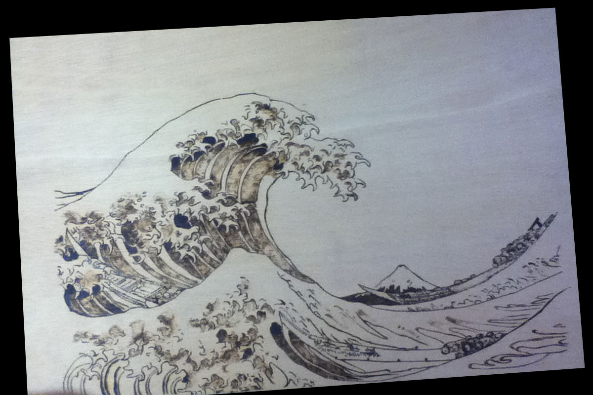 ukiyo-e hokusai grabado pirograbado version encuadernacion