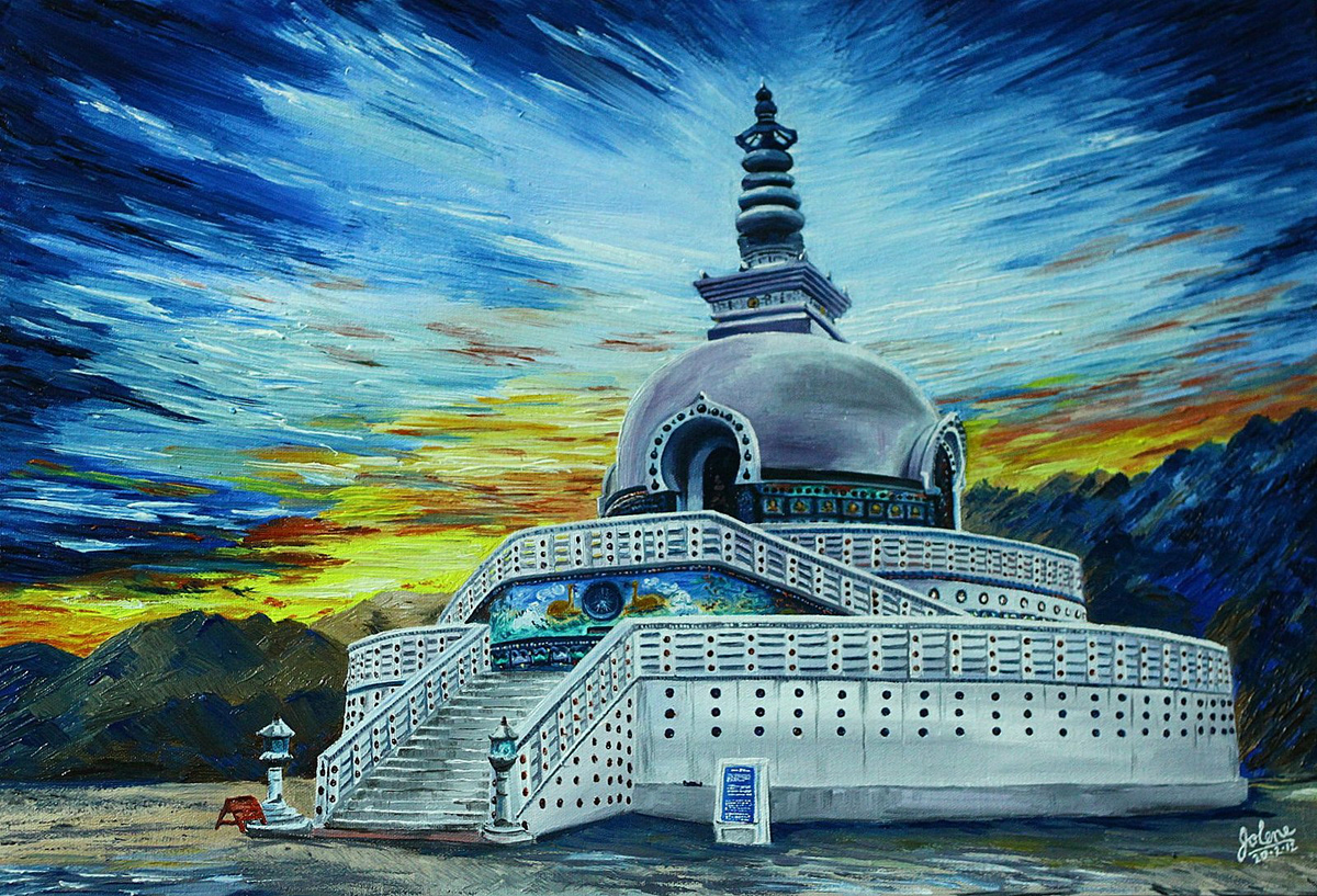 oil  painting  stupa  BUDDHIST  sky  strokes 