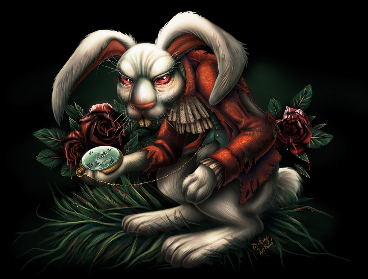 white rabbit rabbit alice in wonderland dark dark art