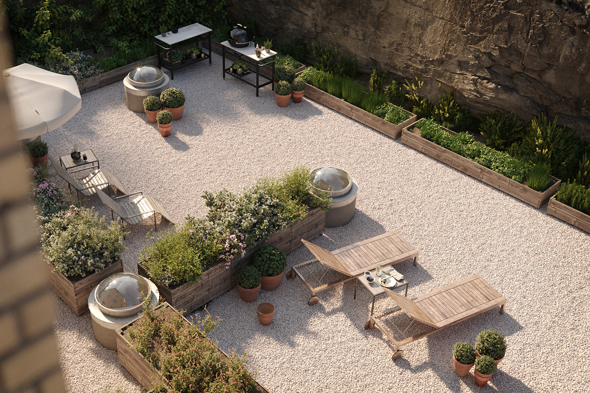 architecture Stockholm Landscape Design garden CGI Render corona renderer