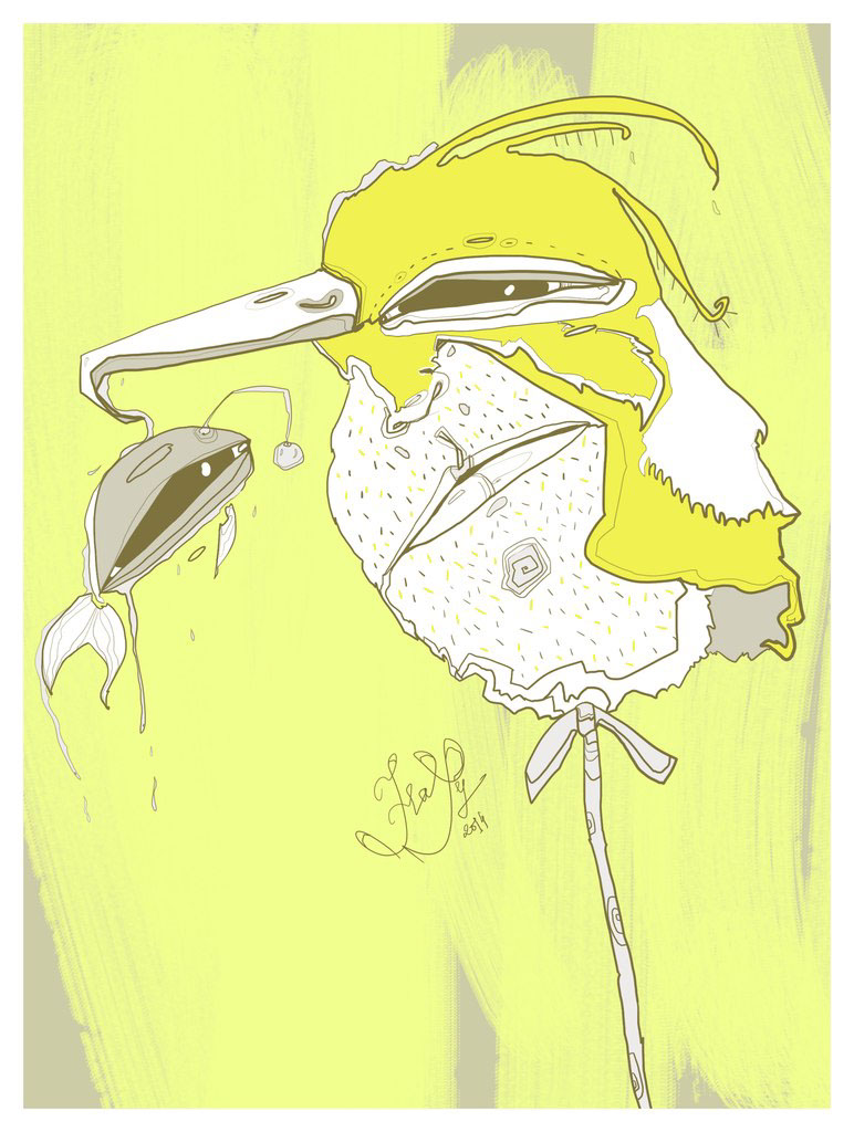 bird fish man лицо глаза yellow