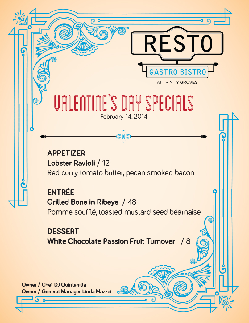 Resto Gastro Bistro Restaurant Menus menu design Trinity Groves custom menus custom menu design