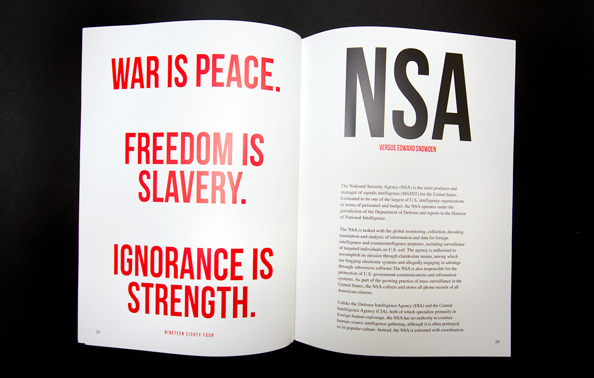 design surveillance Nineteen Eighty Four George Orwell publication book red nsa tactics following tracking Monitoring graphic