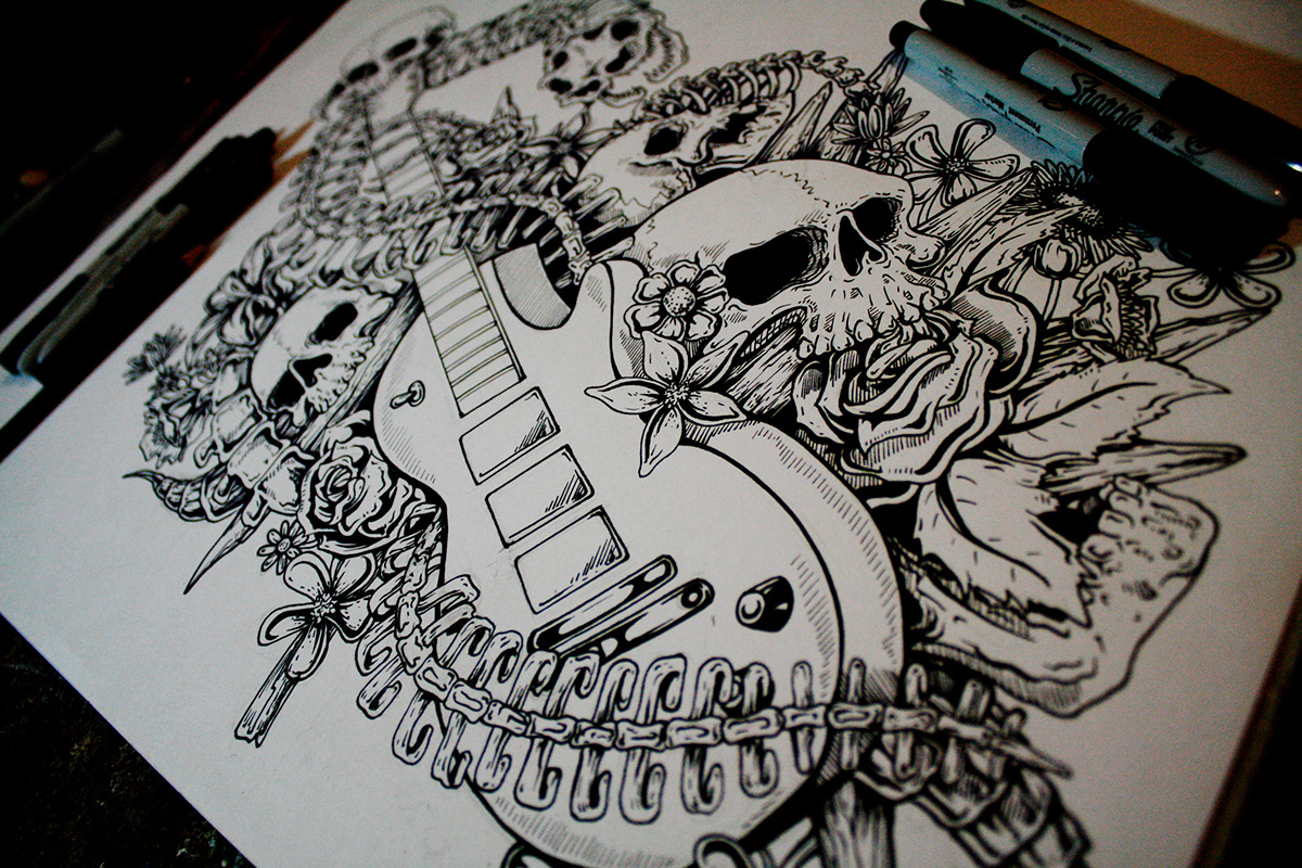 doodles ink skulls skull dead surreal