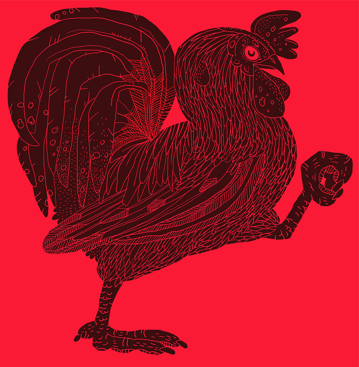 chinese new year Rooster monochrome 2D Silhouette