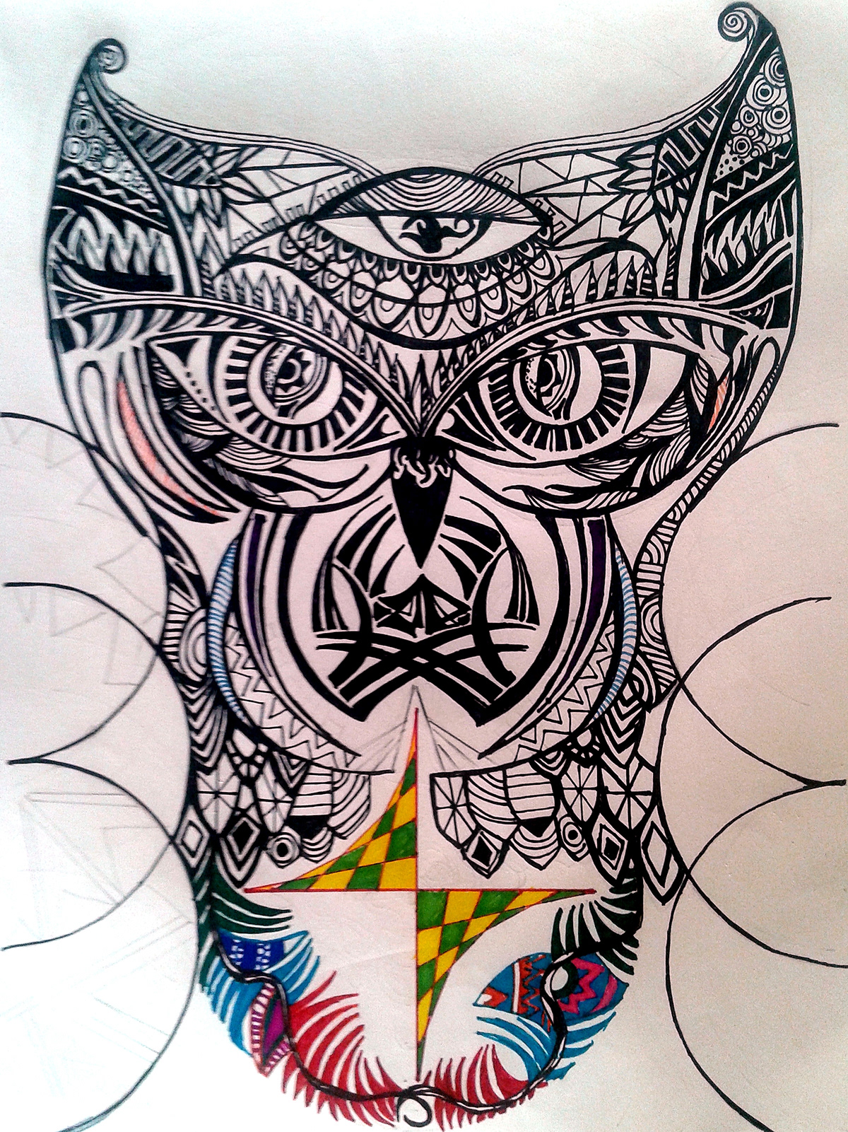 owl pyschedelic doodle geometeric Sharpies trippy wall art