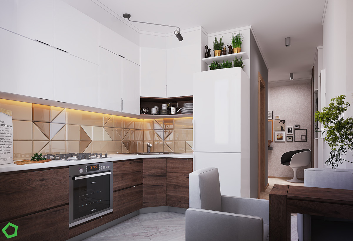 awesome comfortable apartment greate cool small kitchen big polygon Interior design room