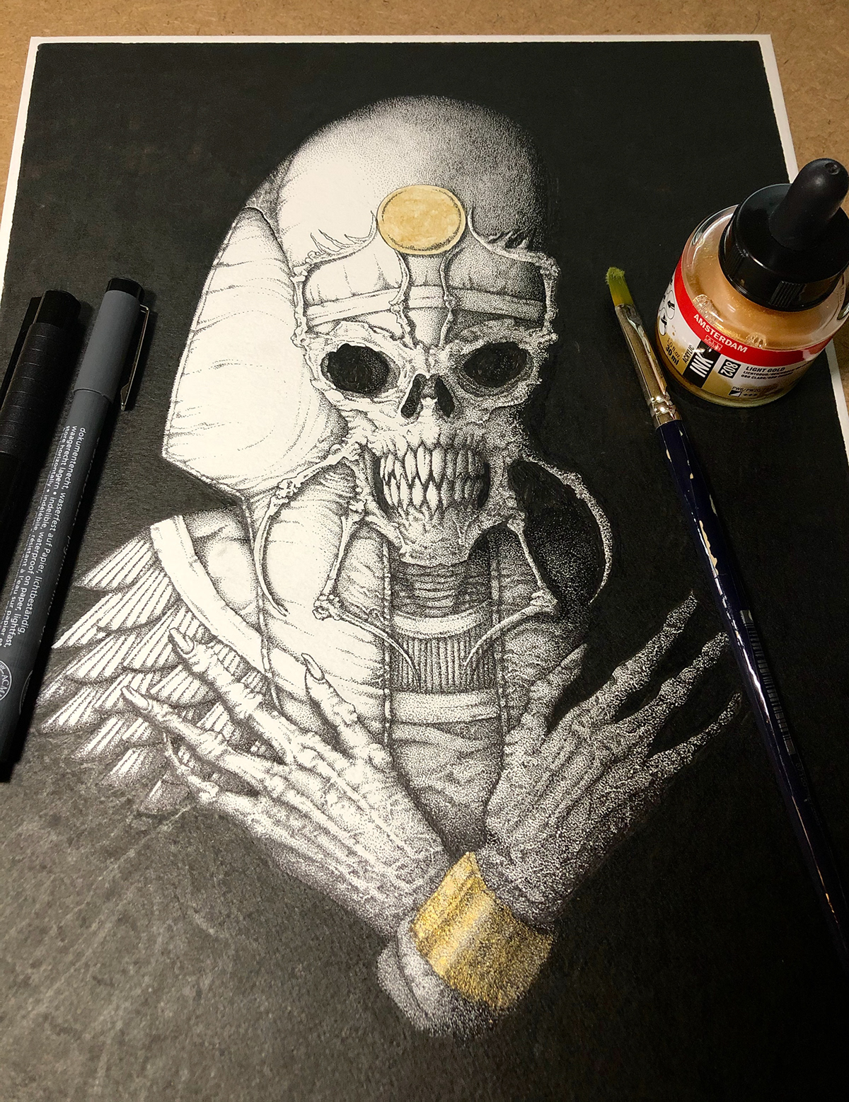 black metal dark art death metal dotwork horror ink pharaoh Pointillism skull Terror