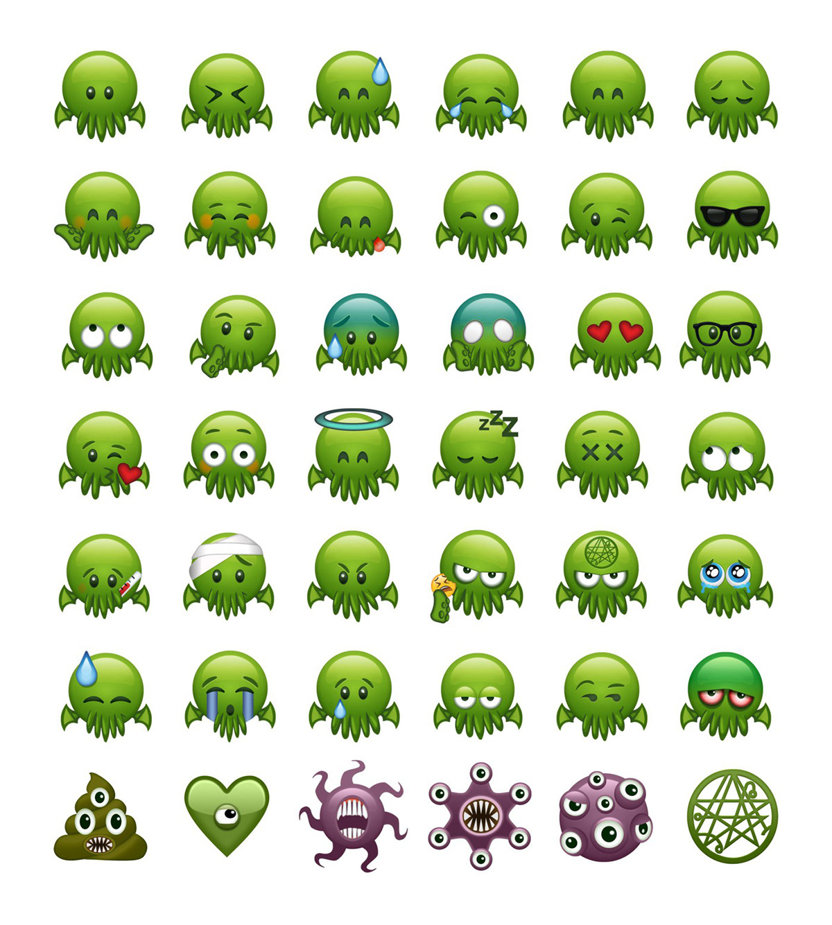 cthulhu lovecraft hp lovecraft Emojis imessage ios design Iconos Character design 