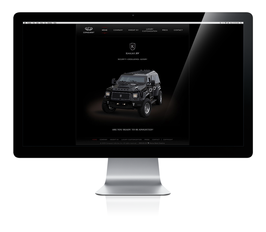 luxury SUV  branding  web design  logo  graphic design The Knight XV  identity system Trade Show  promo materials the pixel hive  marius budu conquest vehicles