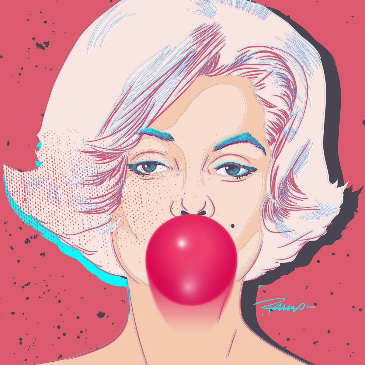 Marilyn Monroe ILLUSTRATION  vector bubble gum pink