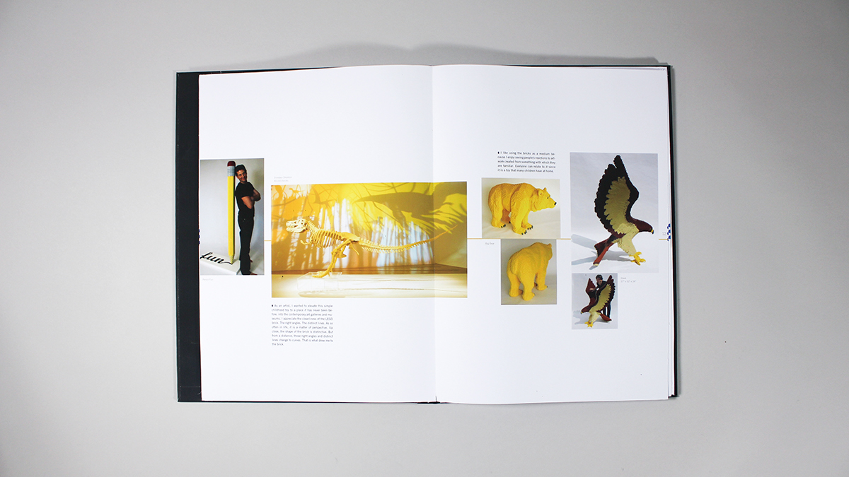 book book design artist catalogue bio Layout Design LEGO nathan sawaya