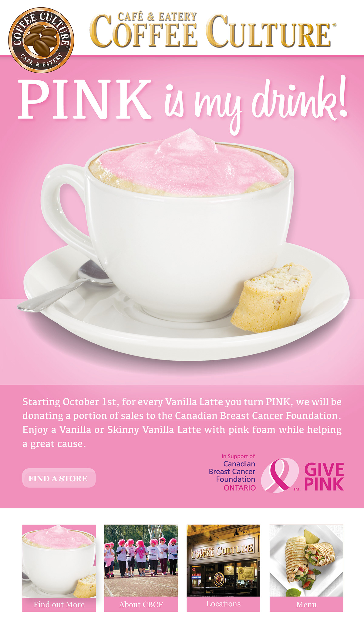 breast cancer foundation Coffee Culture Promotion In Store Marketing