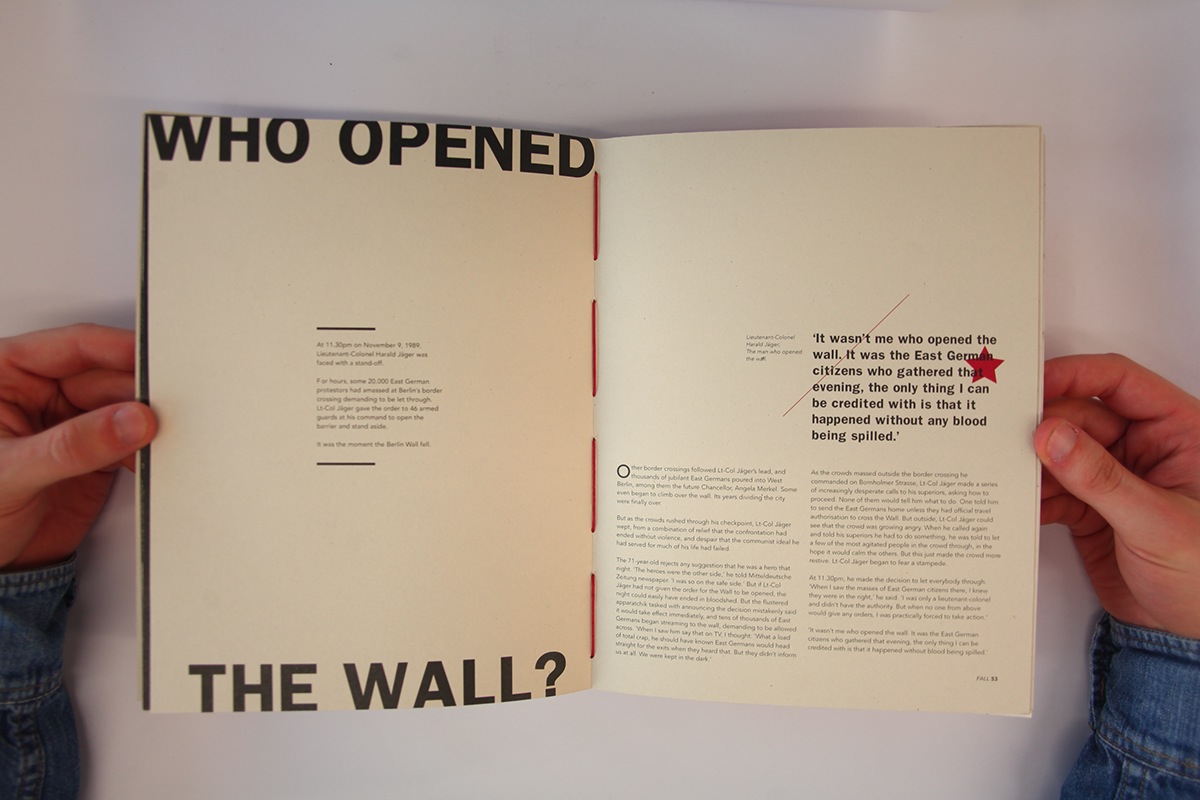 istd milestones berlin berlin wall red black editorial Layout type Perforation merit magazine book spread