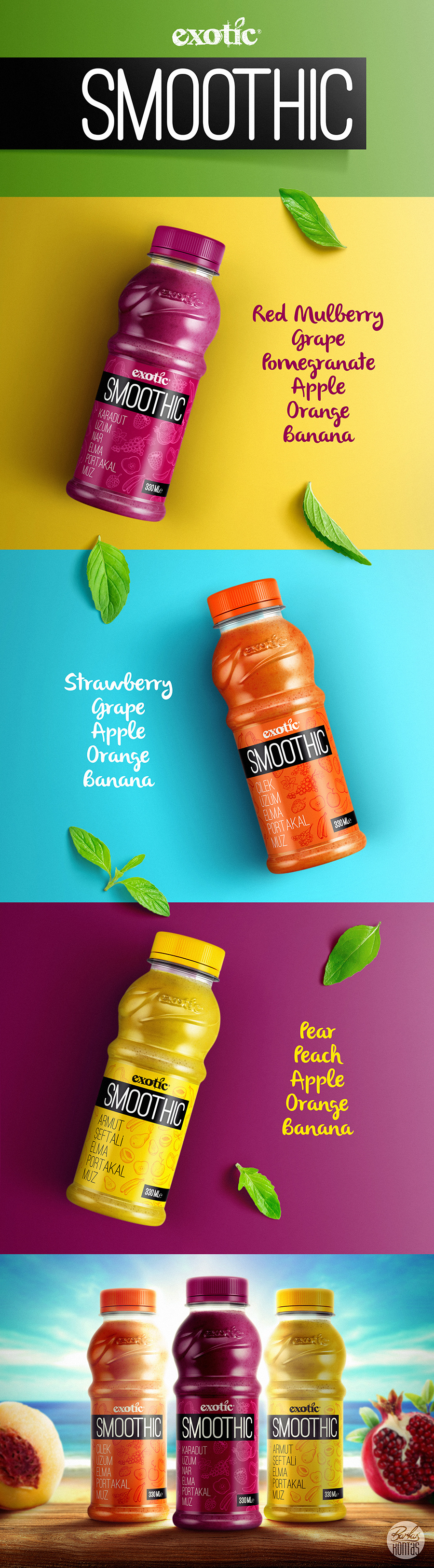 smoothie juice Turkey smoothic exotic bottle Label logo design 3D