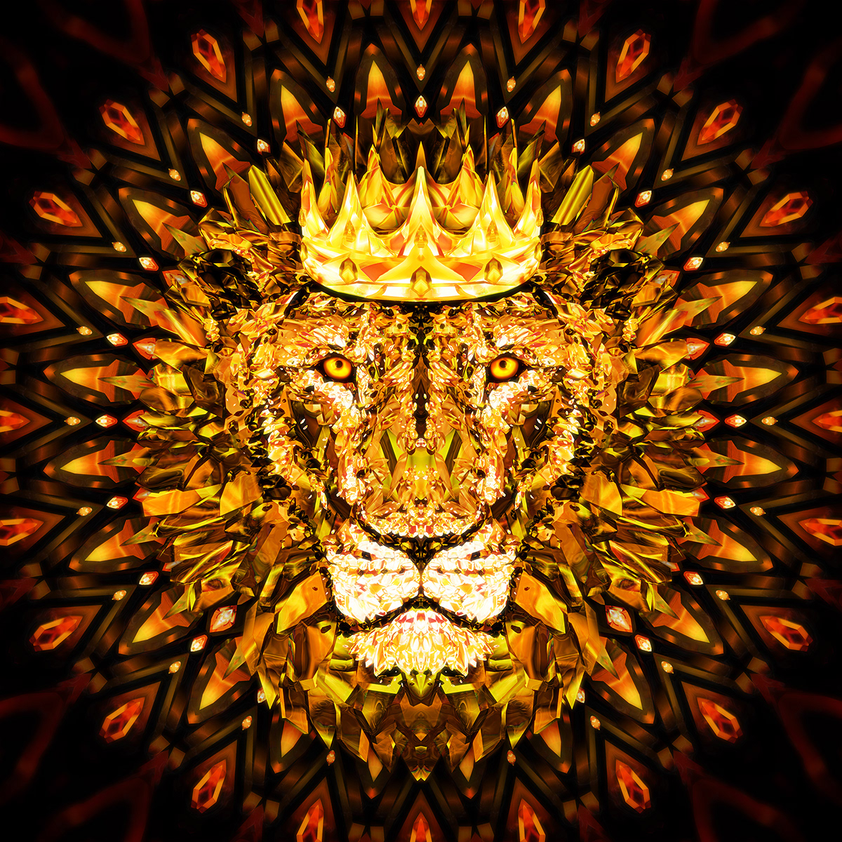 africa animal crown diamond  gold king lion Mandala nft vector