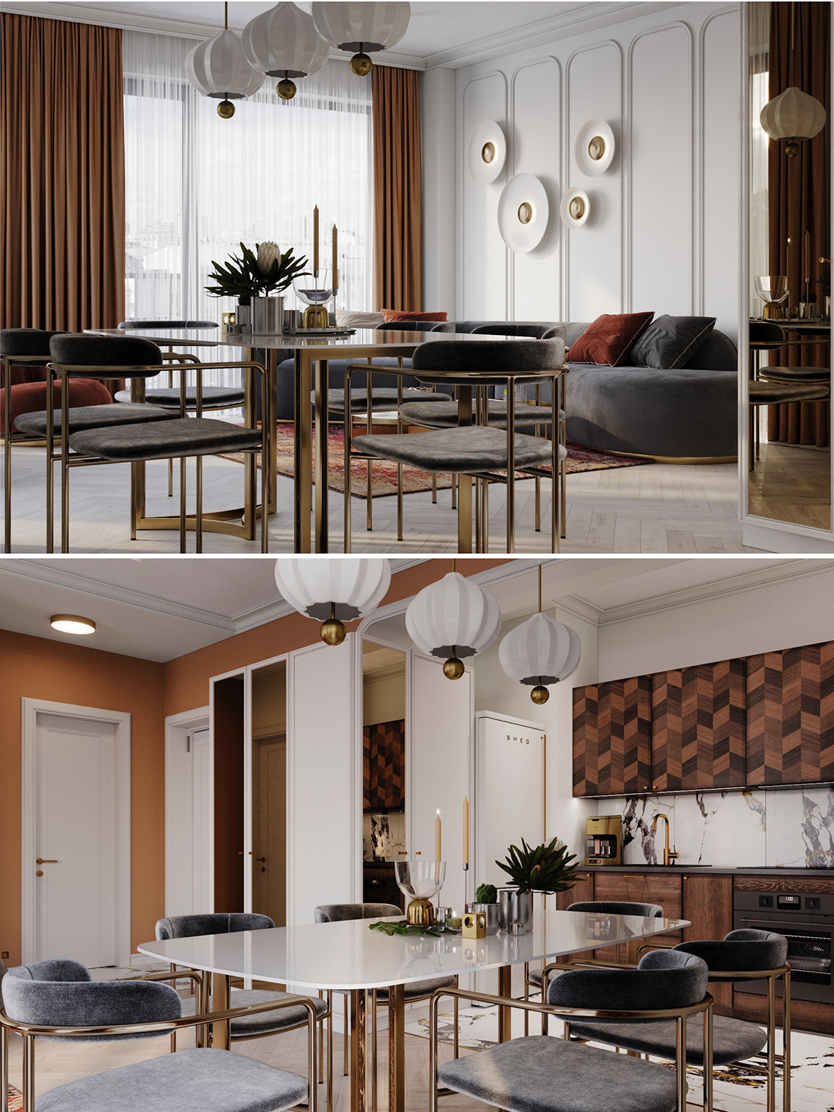 Classic Interior corona design elegance design Interior loft interior minimal modern Render visualization