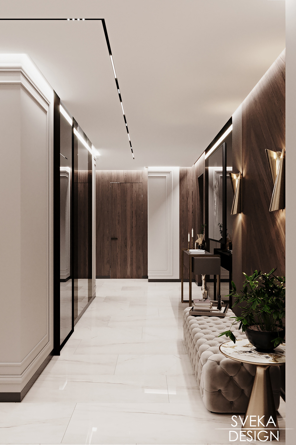 3ds max apartment architecture corona gold Hall interior design  Luxury Design visualization Wood Panel