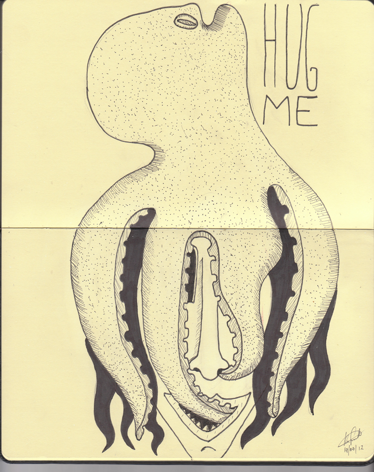 black pen  creepy skeleton biology octopus strange sketch doodle sketchbook moleskine weird